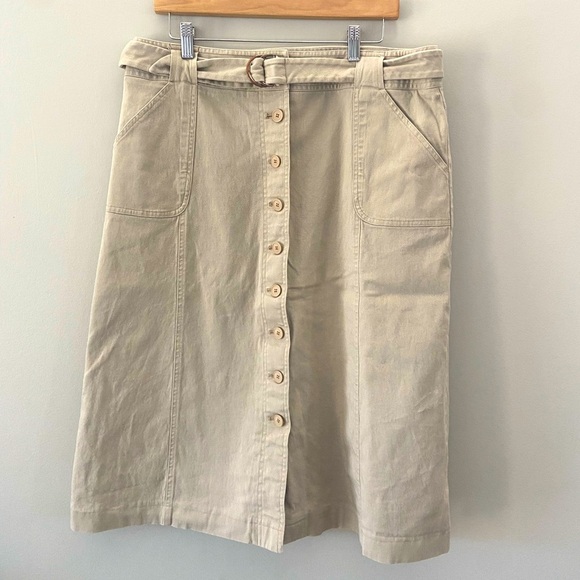 Croft & Barrow Stretch Cotton Khaki Button Down Belted Y2K Safari Midi Skirt - Picture 1 of 5